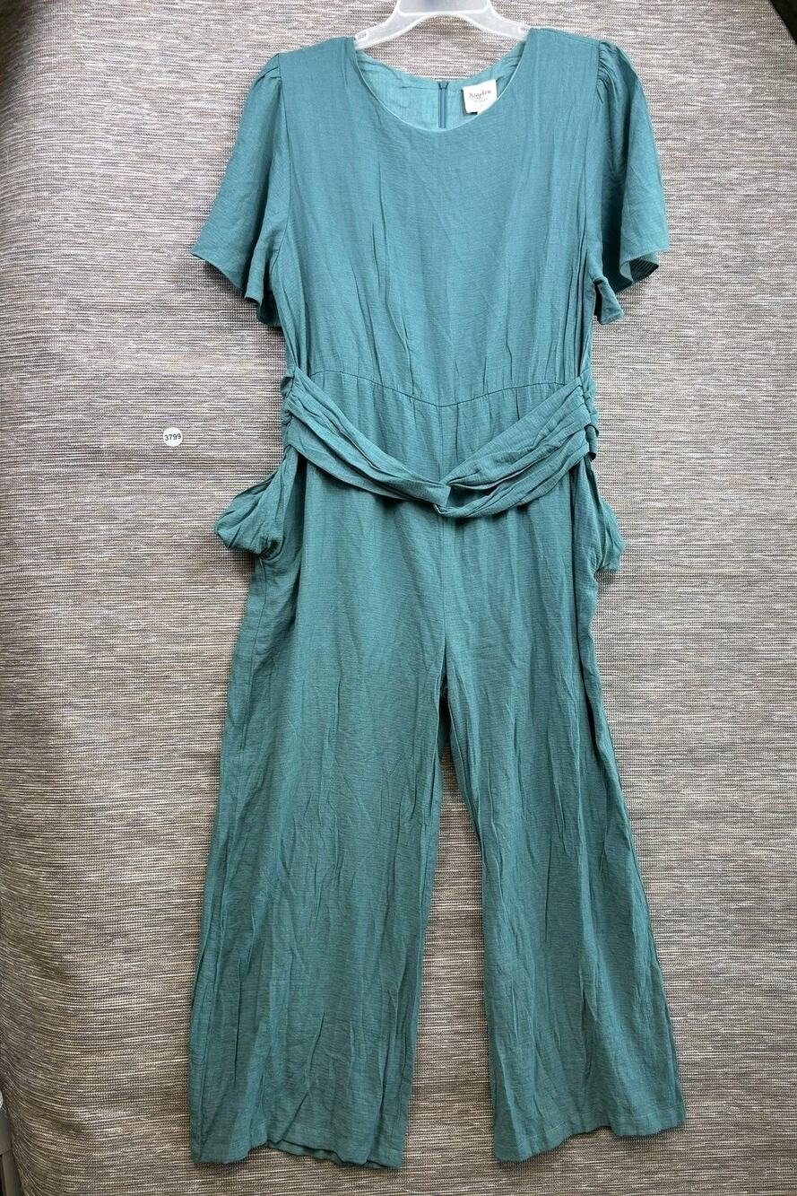 Hayden Los Angeles Jumpsuit Womens 1XL Green Twist Waist Wide Leg Short Sleeve
